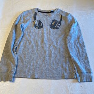 Epic Threads Boys Grey Thermal Shirt with Black/Gold Headphone Print- Size M
